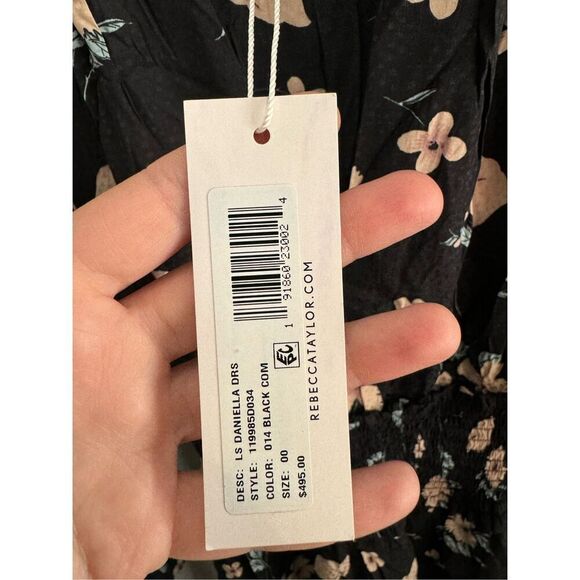 Rebecca Taylor Dress 00 Daniella Black Pink Floral Print Women’s Silk NWT - Picture 7 of 8